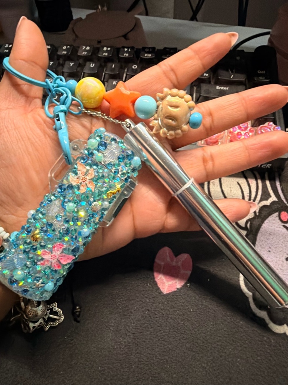 Decorative Blue Beaded Custom Lighter Case and Holder